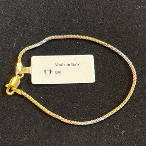 Tri-Colored 925 Sterling Silver Bracelet 6”